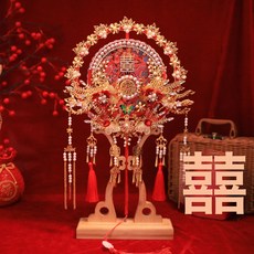 HYLSS 團扇 結婚新娘材料包秀禾婚禮婚扇喜扇雙面出嫁成品扇子, 1個, 1号款红色-diy材料包自己做-单把团扇:如圖