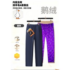 冬季情侶款鵝絨褲 防寒加絨休閒褲 防潑水運動戶外彈性棉褲, 無規格, 藏藍