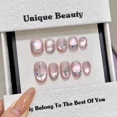 Unique Beauty 輕奢貓眼琉璃仙境穿戴甲 晶彩蝴蝶設計, 1個, 小號S,437-短橢圓