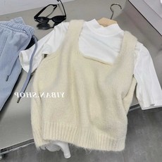 뷔스티에 레이어드 캐미솔 니트 탑 여성 모헤어 민소매 앙고라 조끼 1