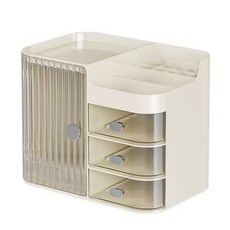 바이홈 3단 서랍형 커버형 화장품 정리함, 크림화이트, 1개