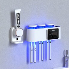 電動nb003 間壁掛式置物架 智能烘乾牙刷消 毒器收納紫外線 楊維免打孔衛生, [三杯]白色+感應牙膏器