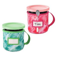 아이스크림 네오프렌 슬리브 2개 홀치기 염색 프린트 재사용 가능한 단열 커버 닌자 크리미 파인트용 핸들 스푼 홀더 및 명판 슬롯 포함 (710ml(24온스) A+B 스타, 055, 24oz