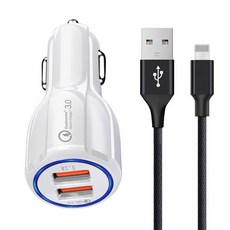 저스티스 35W 듀얼포트 차량용 고속충전기 + 아이폰 컬러 고속케이블 1.2m, D21-0809(화이트)