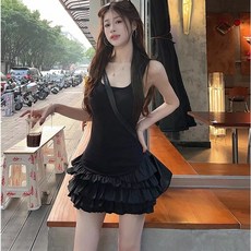 투니스 여성 단색 슬림 웨이스트 미니 민소매 원피스