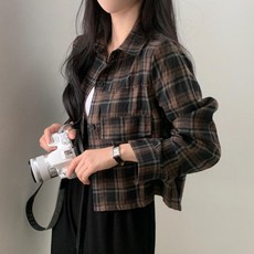 아이엠몽 여성 체크 패턴 크롭 남방