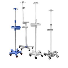 수액 걸이 링겔 거치대 폴대 이동식 링거대 병원폴대 블루 ABS 오각형 바퀴 장착 4 봉, 주물 철제 2 후크 일반봉