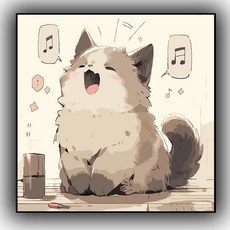 嗨購二店 裝飾畫 貓咪diy數字油畫 兒童卡通簡單手工塗鴉填色填充丙烯數學油彩畫畫, 音樂貓lv-005+原木外框,50*50CM, 1個