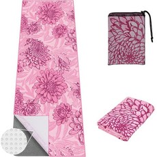 Jooeer 요가 타월 코너 포켓이 있는 핫 매트 188 x 66cm(74 26인치) 미끄럼 방지 땀 흡수 부드러운 극세사 담요 필라테스 피트니스 및 운동용 블루 214735, 꿈꾸는 꽃