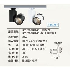 舞光 30W TR30DFL LED 軌道燈 (貴族黑/時尚白), 1個
