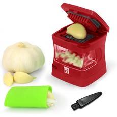 주방 혁신 마늘 껍질 벗기기 프레스 분쇄기 커터 다진 것 보관 용기 - 실리콘 청소하기 쉬운 스테인리스 스틸 블레이드 u2013 블루 표준, Red