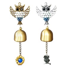 [고퀄리티] 샤샤벨 액막이 부엉이종 현관문 풍경종 현관 종 도어벨 문종, 실버+블루