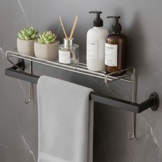 생활꾸밈 무타공 스텐304 수건걸이 선반, 실버, 1개