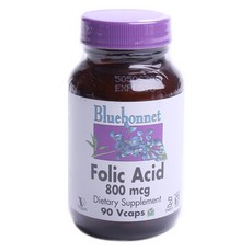 Bluebonnet 葉酸素食膠囊 800mcg, 1個, 90 件