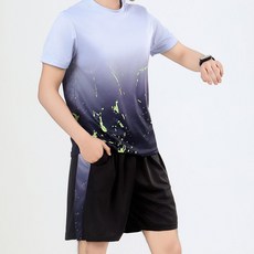 夏季運動套裝 漸變色短袖短褲 透氣速乾