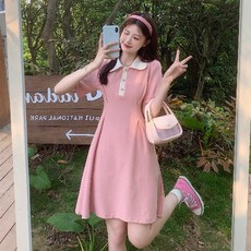 폴로 원피스 여자 여름 2022, 3XL(150-165근 권장), 분홍색