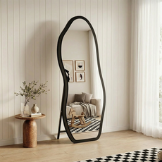 SOPUM HOUSE 인테리어 스탠드 전신거울 프리미엄 대형 웨이브 비정형, 블랙