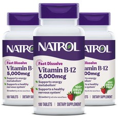 나트롤 비타민 B-12 패스트 디졸브 타블렛 딸기맛, 100정, 3개