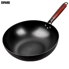 DFMEI 手工小鐵鍋炒菜鍋不粘電磁爐專用煎鍋炒鍋30cm迷你尺寸電磁爐通用, 1個, 【30cm】手工老鐵鍋, 不含蓋