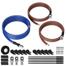 빅 3 업그레이드 전기 배선 키트 트루 스펙 초대형 10 AWG 게이지 CCA 앰프 고출력 완전 배터리 접지 및 전원 업데이트 자동차 차량 오디오 시스템용UL 인증파랑갈색, OFC Conductor