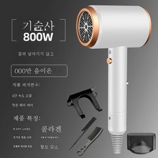 DFMEI 헤어 드라이어 가정용 헤어 드라이어 고출력 음소거 강풍 음이온 헤어 드라이어, 우아한 흰색, 800w 콜라겐 + 음이온