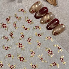네일 스티커 파츠 스티커 레이스 네일 귀여운 아트 웨딩 레이스 플라워 스티커 스티커 데칼 데코레이션 꽃 네일 파츠 스티커 플라워 붙이기만 하면 돼 자기접착 (빨강+금색)