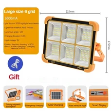 새로운 충전식 태양 홍수 빛 야외 휴대용 LED 반사판 스포트라이트 프로젝터 투광 조명 건설 램프, 03 6-Grids-3600MA-1pc