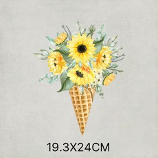 이로나 해바라기 패브릭 열전사 스티커 티셔츠 에코백 쿠션 전사용 DIY 리폼, 1개, 아이스크림해바라기