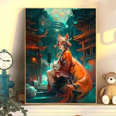 페인팅 DIY 세트 여우와 소녀 액자 그림그리기 모음 유화 그림 색칠 취미 명화그리기 캐릭터 장식화 벽걸이 개업/이사 선물, H1135, 30*40cm