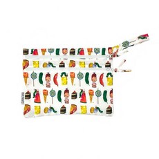 베이프론베이비 에릭 칼 버그 월드 습식 드라이백 - 방수 두 지퍼 포켓 식사 시간 기저귀 유모차 간식 수영복 재사용 가능 세탁기 세탁 11인치 x 9인치, 11" x 9", Food Parade