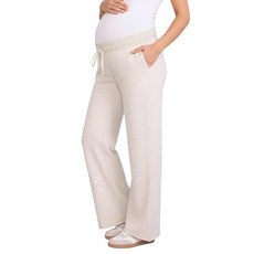 Motherhood Maternity 여성용 배꼽 아래 와이드 레그 임산부 라운지 스웨트 팬츠 (끈 포함) 헤더 오트밀