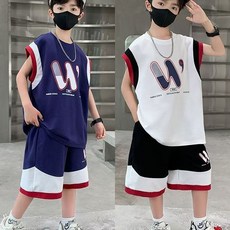 로르카 14세 이상 사용 가능 아동용 프린트 라운드넥 민소매 티셔츠 반바지 루즈핏 운동 세트 D01032919