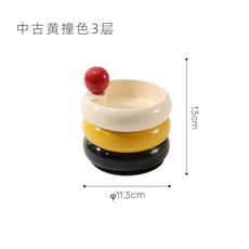 多層旋轉收納盒 梳妝檯桌面擺件, 中古黃撞色紅球三層, 1個