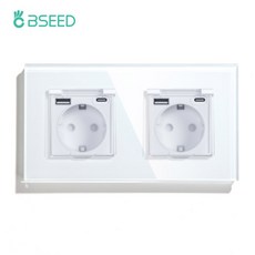 BSEED EU 표준 방수 소켓 16A 전기 벽 야외 단결정 욕실 더블 콘센트 트리플 커버, White Double Sockets, 110-240V, 1개