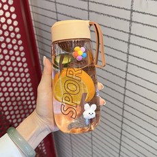 兒童水杯 學生便攜 塑料耐高溫 附濾網, 1個, SSS母嬰級 橙色580ml ,盃子+濾網