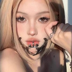 賽博朋克金屬造型麵飾，異形流體機械風，可調節耳飾唇環設計，男女適用, 1個, 賽博朋克 脣環面飾