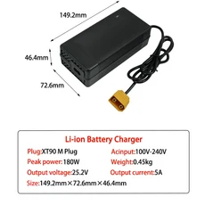 25.2V 5A 리튬 충전기 DC5521 커넥터 (6시리즈 21.6V 이온 배터리 고속 입력 전압 100-240V, 04 US Plug, 01 China Mainland, 07 25.2V 5A XT90 M
