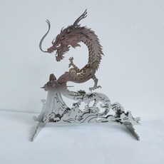 鋼魔獸 STEEL WARCRAFT 獨角獸 PLUS 3D金屬拼圖 精緻組裝模型 翅膀可動 創意禮物, 1個, 神獸青龍（新款）,成品
