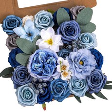 BSMYBO조화콤보가을꽃믹스실크플라워달리아장미줄기포함DIY신부웨딩부케 베이비샤워장식가짜꽃꽂이테이블센터피스장식122857, 더스티 블루