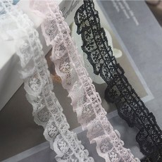 퀼트가게샤링 미니프릴 주름 레이스 부자재 원단, 블랙, 1개