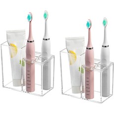 투명 아크릴 칫솔 홀더 5 슬롯 욕실 정리함 치약 수납 공간이 있는 조리대 스탠드, Clear-2pcs