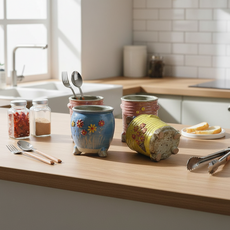 주방 수저꽂이 식기 건조대 수저통 숟가락 보관함 정리대, 조각, 4번 단지 꽃 (대)