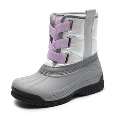 Festooning 남아 여아 겨울 스노우 부츠 방수 아웃도어 따뜻한 라이너 미끄럼 방지 탄성 밴드 신발 유아/어린이/큰 아동용 핑크 1 빅 키즈