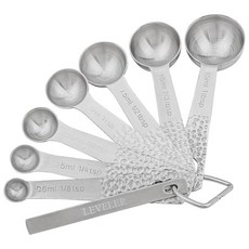 Hotsyang 계량 컵과 스푼 세트 16 18/8 스테인리스 스틸 세트 미터법 및 미국 6 컵 7개의 측정 스푼 베이킹 주방용 1레벨러 잠금 링 2개 포함 121582, E: 7spoons, Siliver
