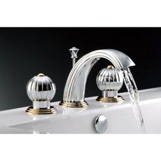 古典臉盆三件式龍頭 鉻鈦金藝術龍頭組 優雅洗手台面盆龍頭三件套 耐用防鏽 簡約現代風格, 鉻+鈦金