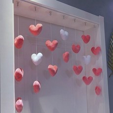 예쁜 하트 실커튼 현관 문발 가림막 공간분리 문발 실 커튼 인테리어, 핑크+화이트
