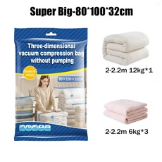 펌프 없는 보관 가방 손으로 누르는 진공 3D 압축 절약형 옷장 정리, 02 Super Big, 01 5PCS