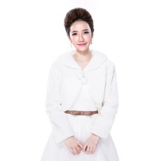 여성용 레이디 인조 모피 긴팔 숄 랩 라펠 라 폼폼 볼 레이스 업 Whi