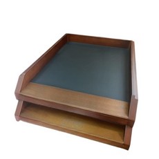 雙層木質文件盒 辦公室桌面收納整理, 褐黑色, 2個