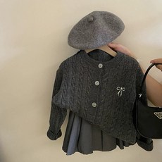 女童小蝴蝶結珍珠針織外套 現貨 韓系針織衫 女童外套 兒童針織外套 女童上衣